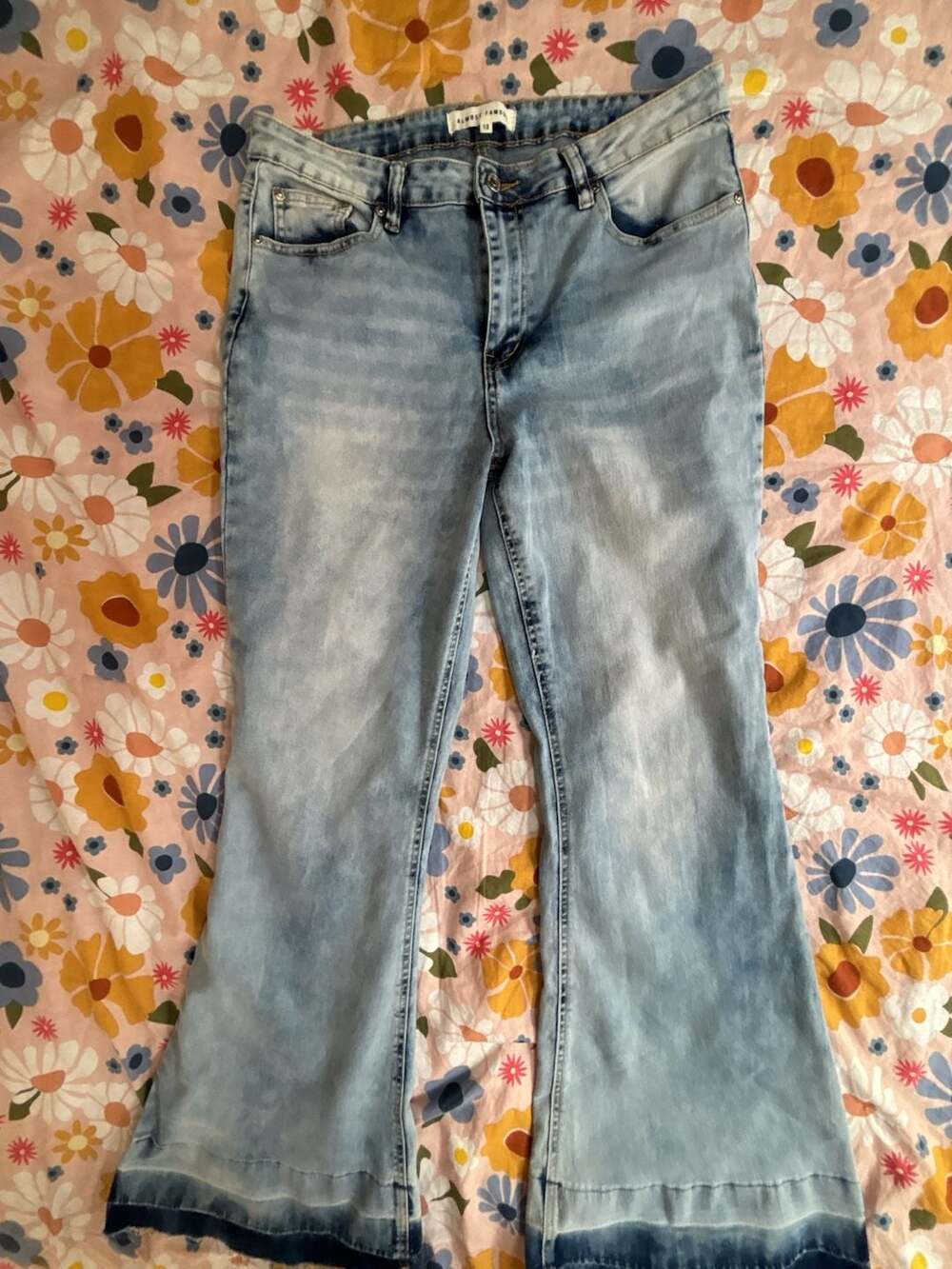 Almost Famous Women's Light Wash Raw Hem Flare Jeans, Size 13